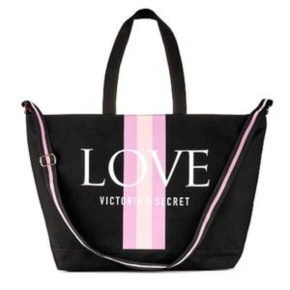 Victoria's Secret Handbags - VICTORIA'S SECRET Weekender tote black with pink stripes